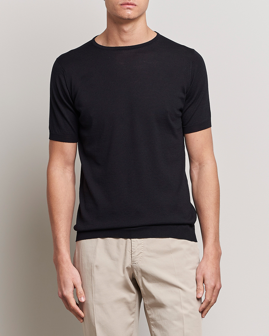 Mies |  | John Smedley | Belden Wool/Cotton T-Shirt Navy