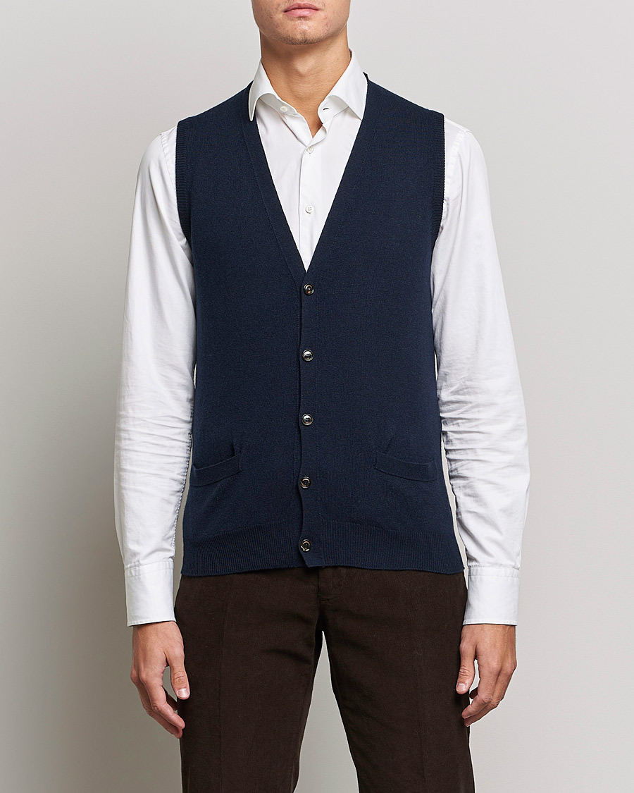 Mies | Puserot | Piacenza Cashmere | Cashmere Sleeveless Cardigan Navy