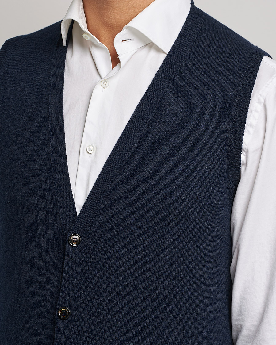 Mies | Puserot | Piacenza Cashmere | Cashmere Sleeveless Cardigan Navy