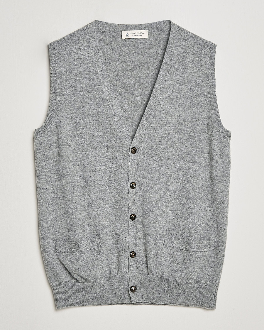 Mies | Puserot | Piacenza Cashmere | Cashmere Sleeveless Cardigan Light Grey
