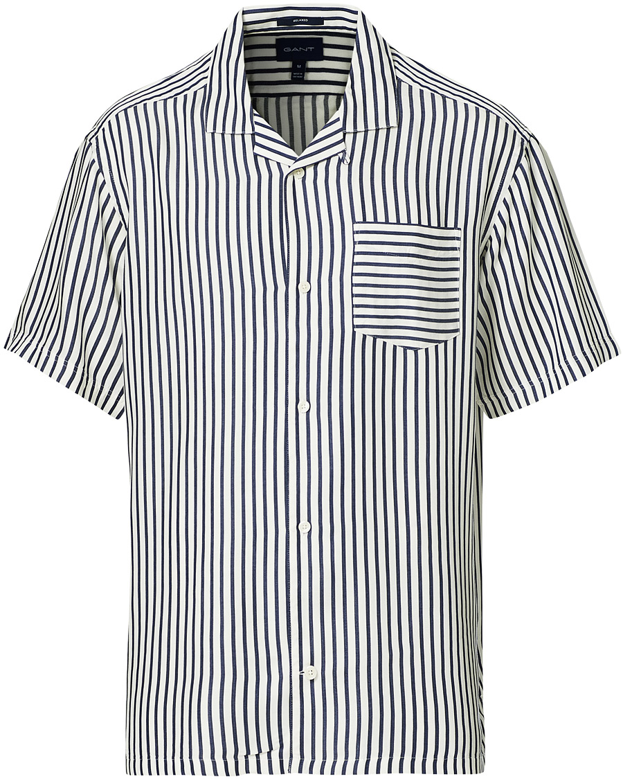 Mies | Kauluspaidat | Gant | Rel Stripe Camp Collar Short Sleeve Shirt White/Blue
