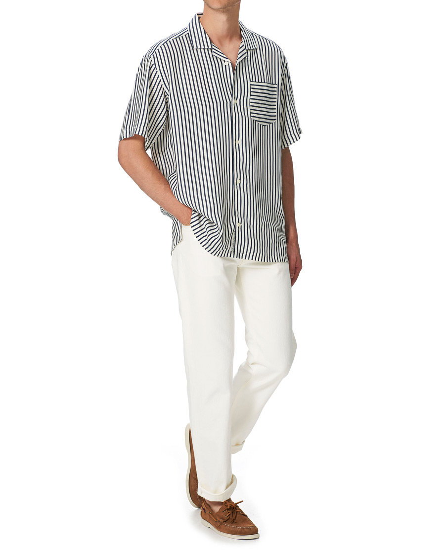 Mies | Kauluspaidat | Gant | Rel Stripe Camp Collar Short Sleeve Shirt White/Blue