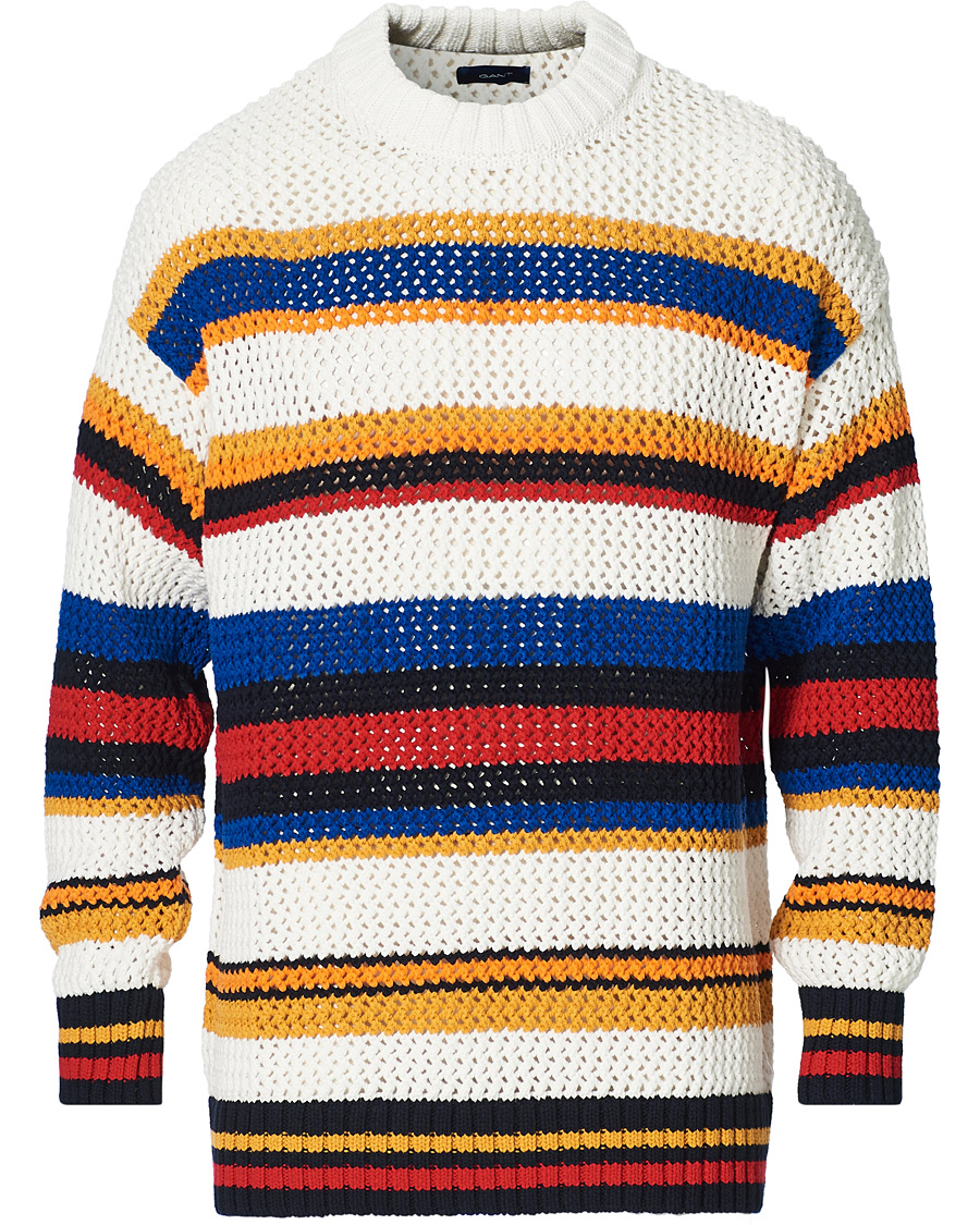Mies | Puserot | GANT | Open Knit Stripe Crew Neck Multi