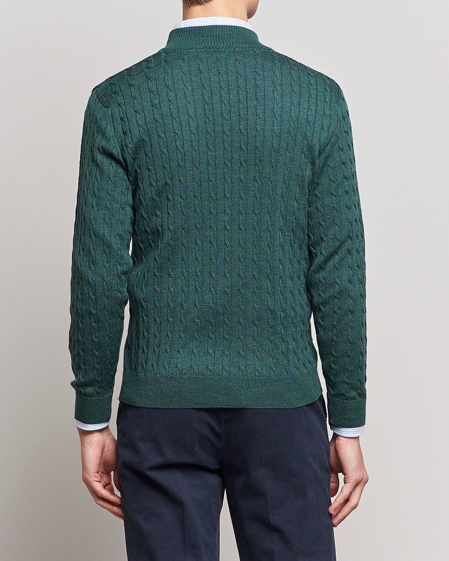 Mies | Puserot | Stenströms | Merino Wool Cable Half Zip Green Mouliné