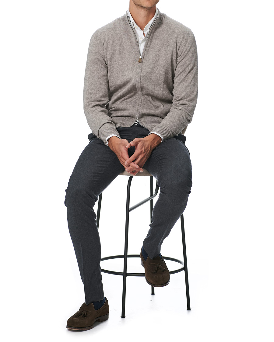 Mies | Puserot | Stenströms | Merino Full Zip Greige