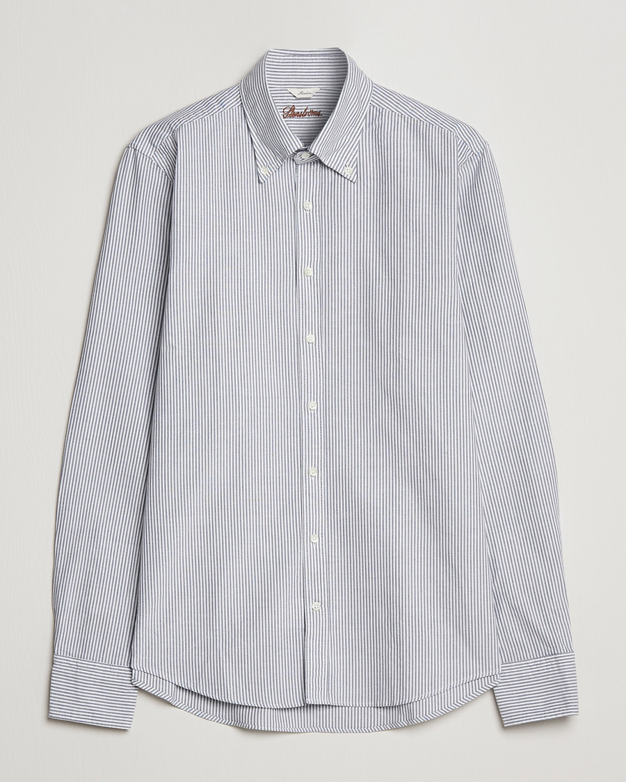 Mies | Kauluspaidat | Stenströms | Slimline Washed Striped Oxford Shirt Dark Blue