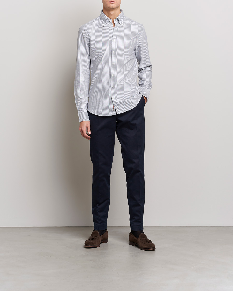 Mies | Kauluspaidat | Stenströms | Slimline Washed Striped Oxford Shirt Dark Blue