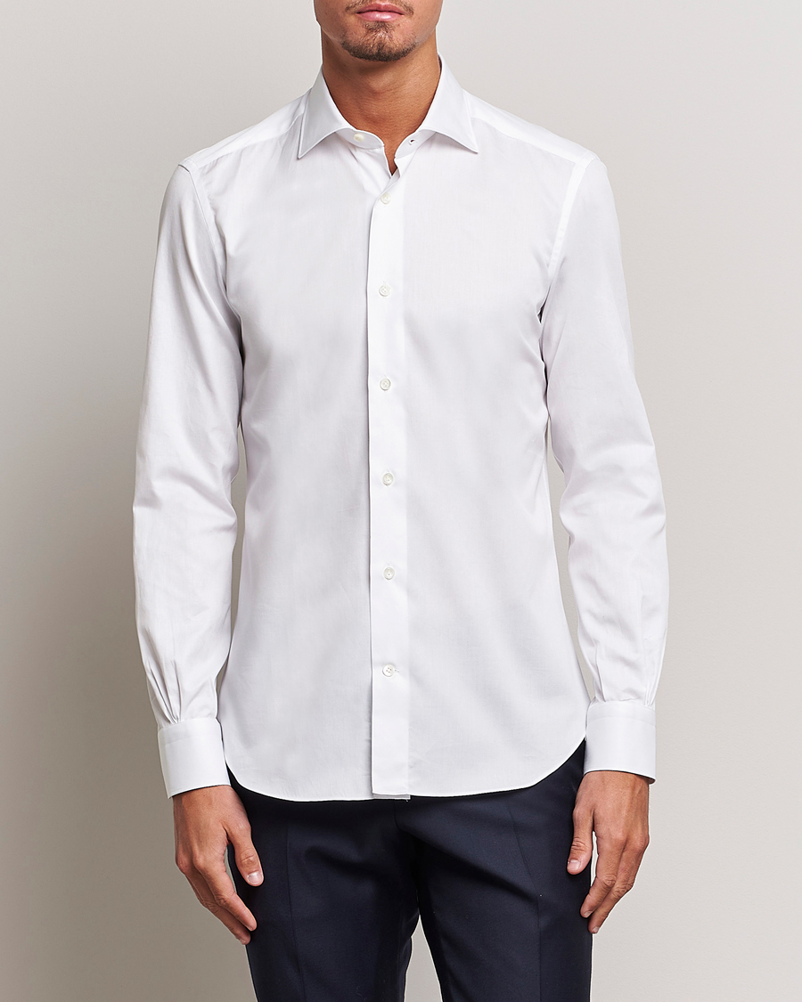 Mies | Kauluspaidat | Mazzarelli | Soft Cotton Cut Away Shirt White