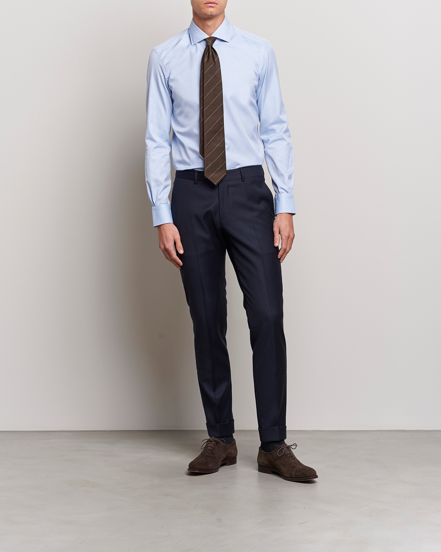 Mies | Kauluspaidat | Mazzarelli | Soft Cotton Cut Away Shirt Light Blue