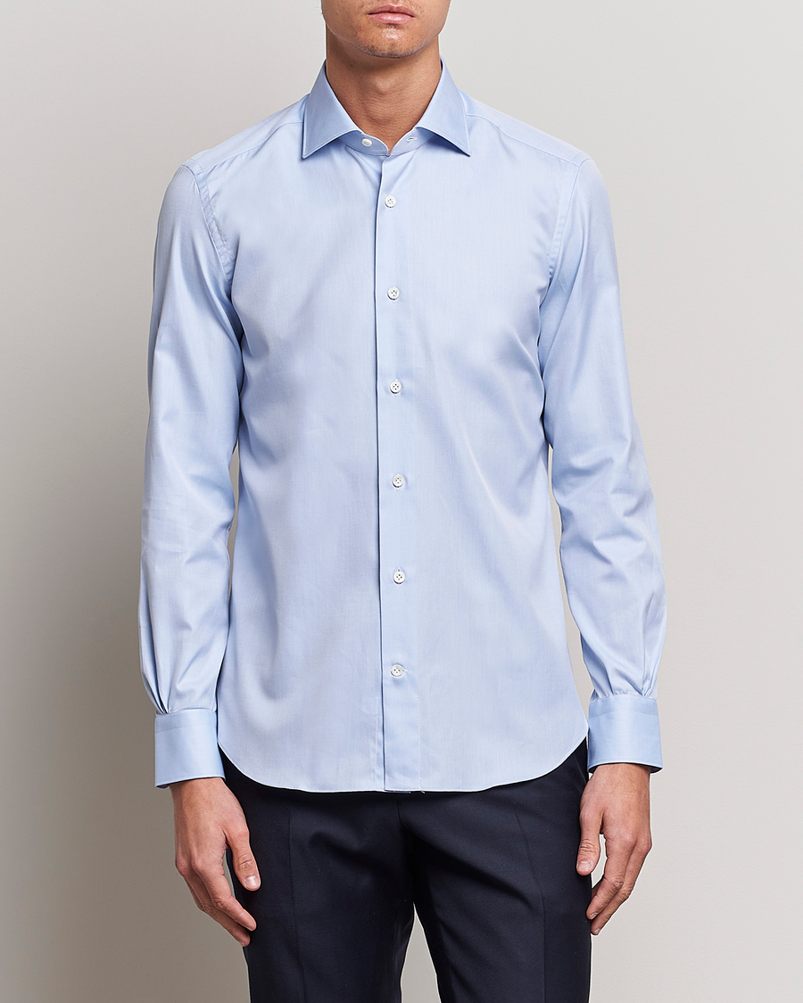 Mies | Rennot paidat | Mazzarelli | Soft Cotton Cut Away Shirt Light Blue