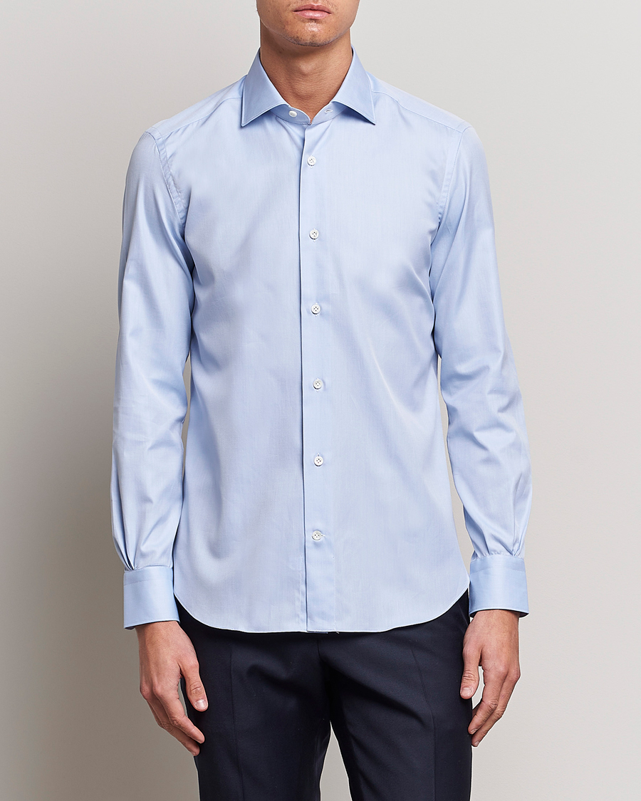 Mies | Kauluspaidat | Mazzarelli | Soft Cotton Cut Away Shirt Light Blue