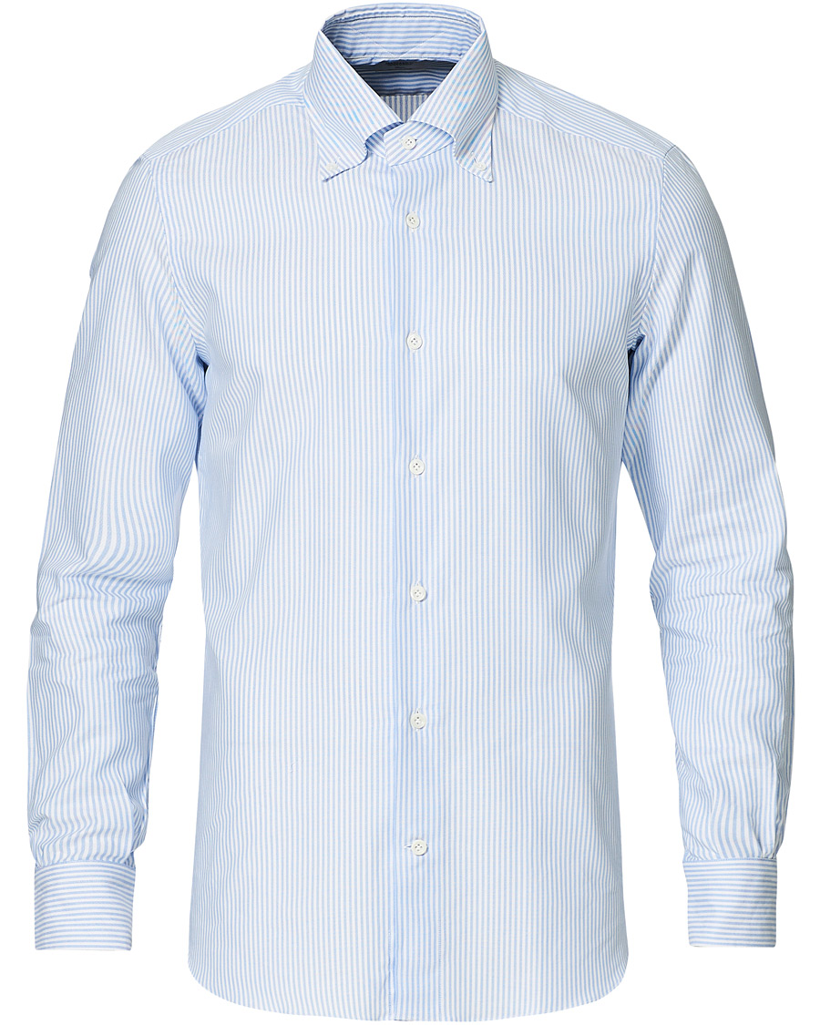 Miehet |  | Mazzarelli | Soft Button Down Stripe Oxford Shirt Light Blue