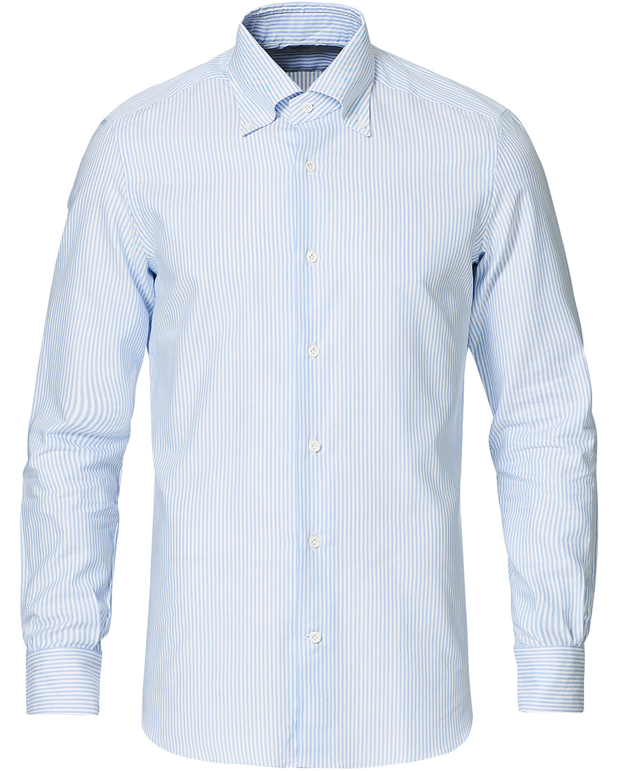 Mies | Kauluspaidat | Mazzarelli | Soft Button Down Stripe Oxford Shirt Light Blue
