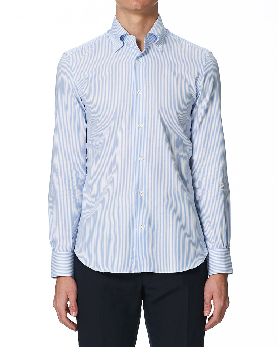 Mies | Kauluspaidat | Mazzarelli | Soft Button Down Stripe Oxford Shirt Light Blue
