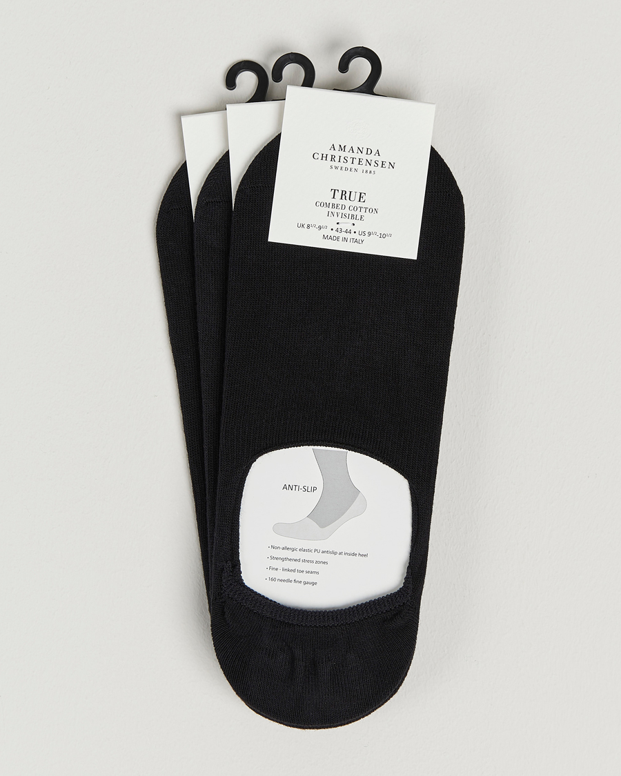 Miehet | Nilkkasukat | Amanda Christensen | 3-Pack True Cotton Invisible Socks Black
