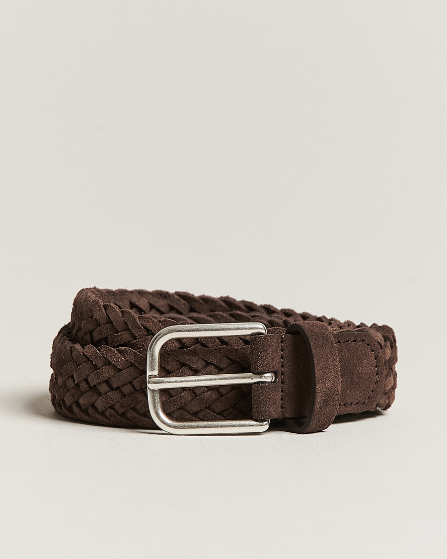 Miehet | Italian Department | Anderson's | Woven Suede Belt 3 cm Dark Brown