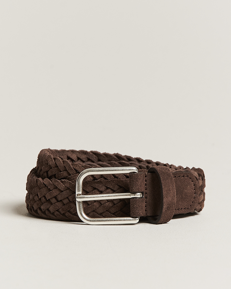 Mies | Vyöt | Anderson's | Woven Suede Belt 3 cm Dark Brown