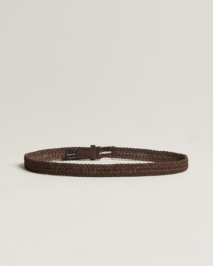 Mies | Vyöt | Anderson's | Woven Suede Belt 3 cm Dark Brown