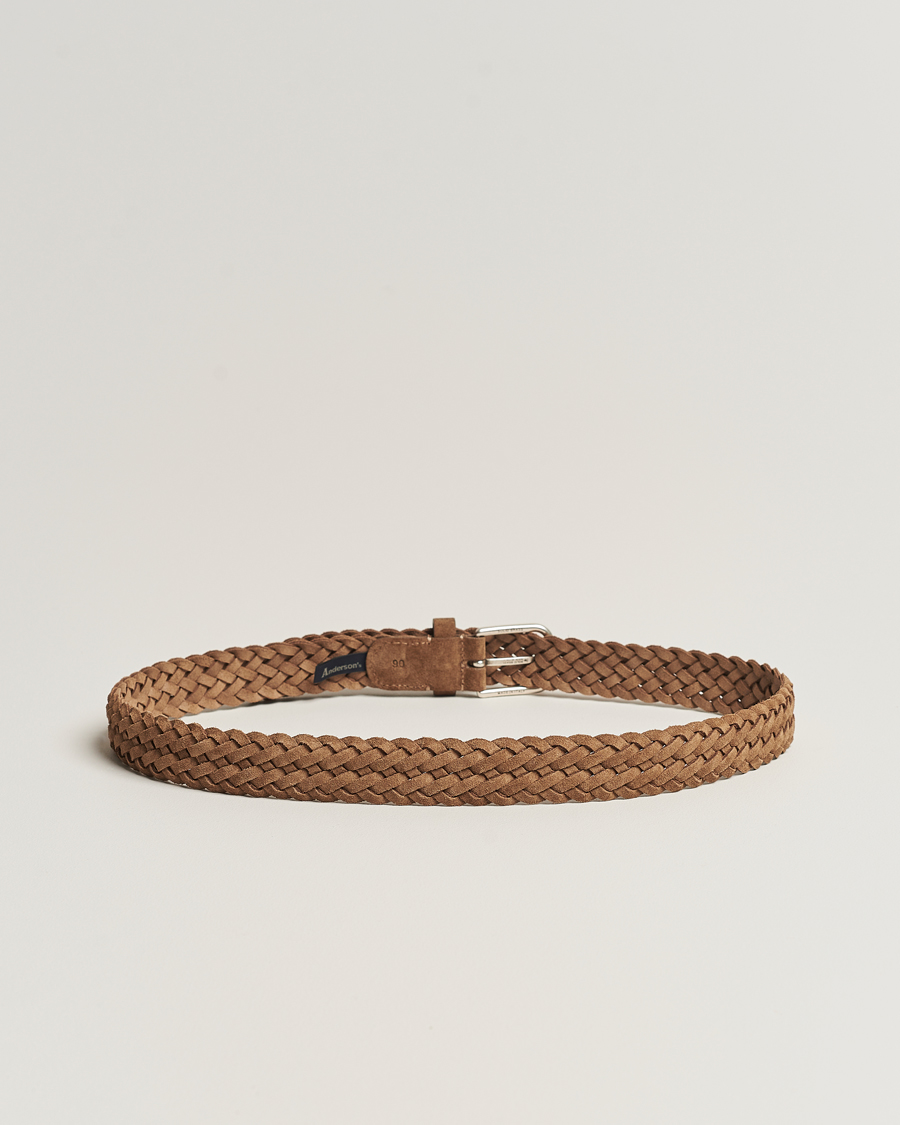 Mies | Italian Department | Anderson's | Woven Suede Belt 3 cm Light Brown