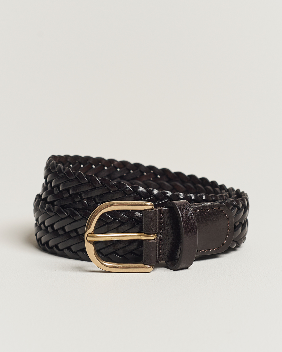 Mies | Vyöt | Anderson's | Woven Leather Belt 3 cm Dark Brown