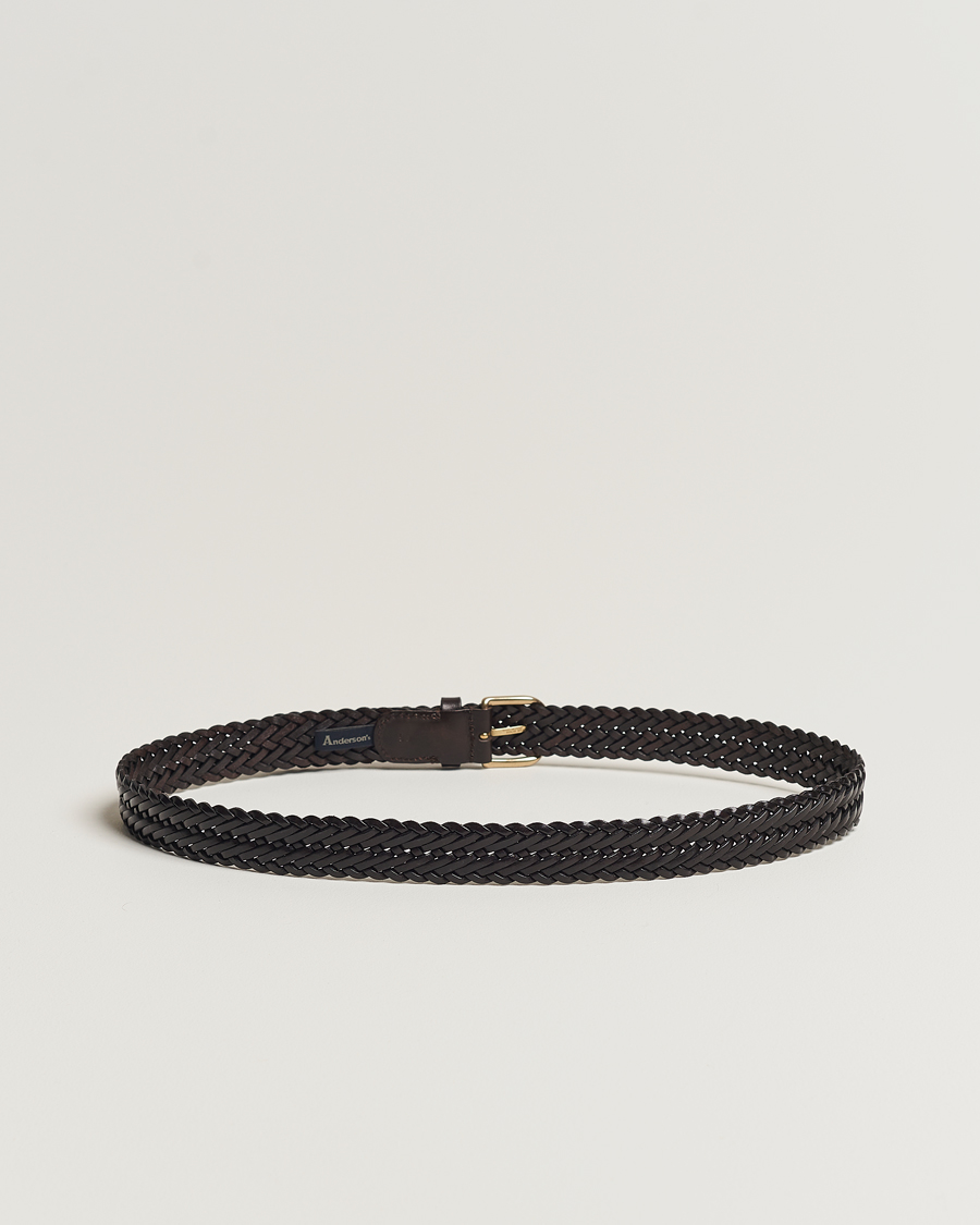 Mies | Vyöt | Anderson's | Woven Leather Belt 3 cm Dark Brown