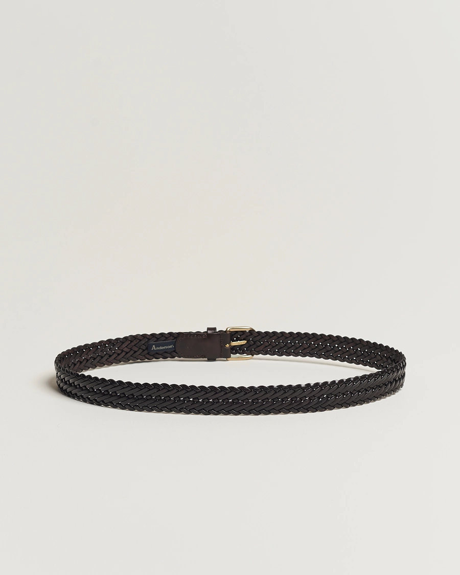 Mies | Vyöt | Anderson's | Woven Leather Belt 3 cm Dark Brown