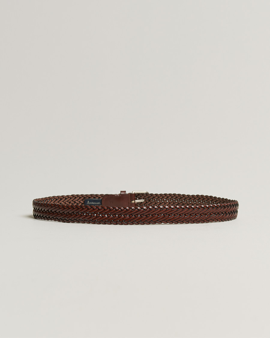 Mies |  | Anderson's | Woven Leather Belt 3 cm Cognac
