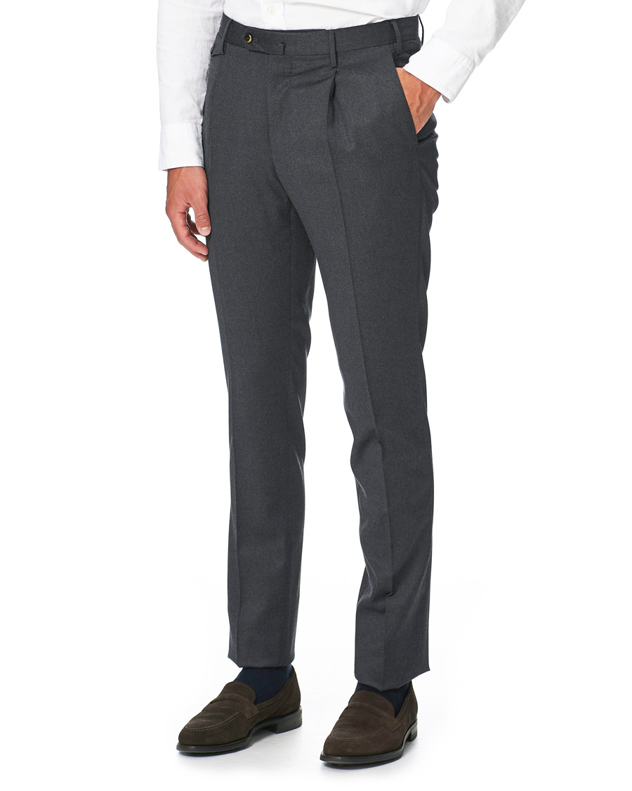 Mies |  | PT01 | Gentleman Fit Pleated Flannel Trousers Grey Melange