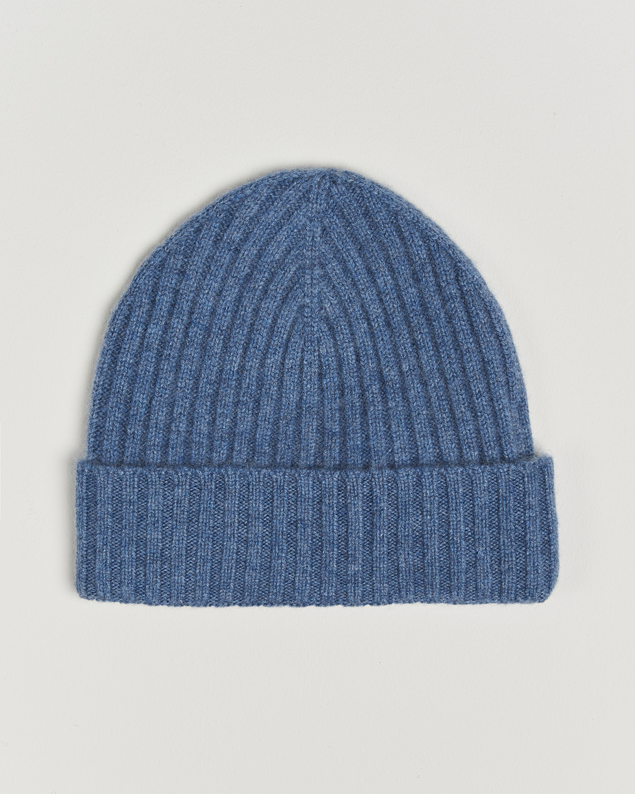 Mies | Amanda Christensen Rib Knitted Cashmere Cap Blue Melange | Amanda Christensen | Rib Knitted Cashmere Cap Blue Melange