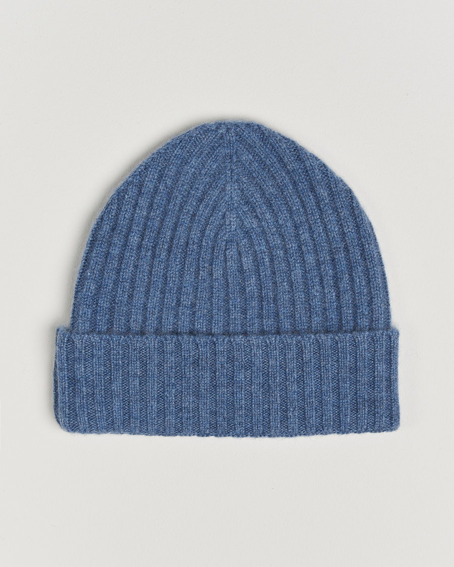 Mies | Amanda Christensen Rib Knitted Cashmere Cap Blue Melange | Amanda Christensen | Rib Knitted Cashmere Cap Blue Melange