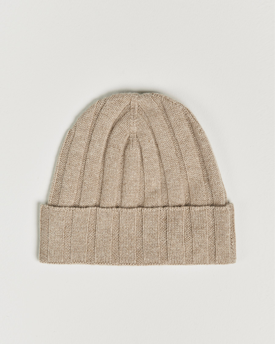 Mies | Amanda Christensen Block Rib Knitted Cashmere Cap Beige Melange | Amanda Christensen | Block Rib Knitted Cashmere Cap Beige Melange