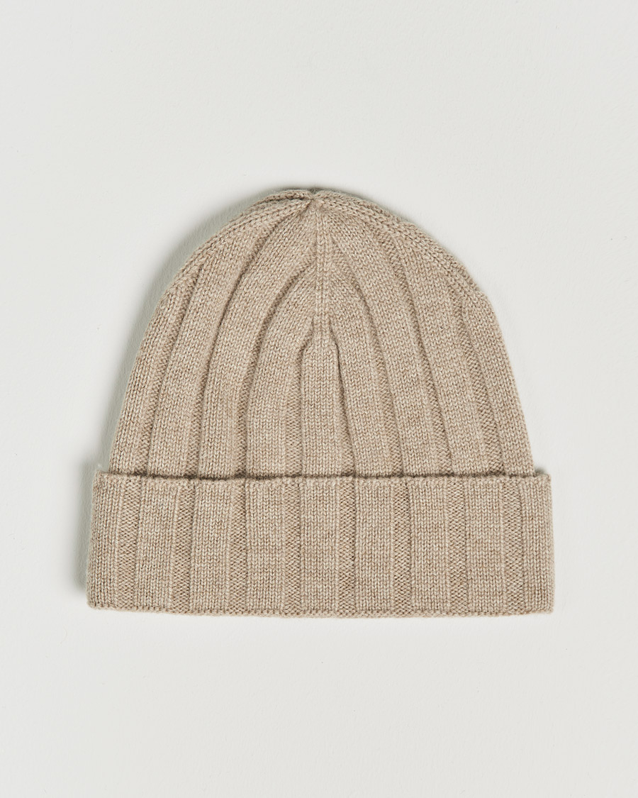 Mies | Amanda Christensen Block Rib Knitted Cashmere Cap Beige Melange | Amanda Christensen | Block Rib Knitted Cashmere Cap Beige Melange