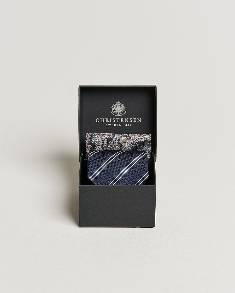 Miehet | Solmio | Amanda Christensen | Box Set Silk Striped Tie And Wool Pocket Square Navy