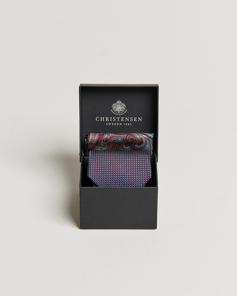 Mies |  | Amanda Christensen | Box Set Silk 8 cm Paisley Tie And Pocket Square Wine
