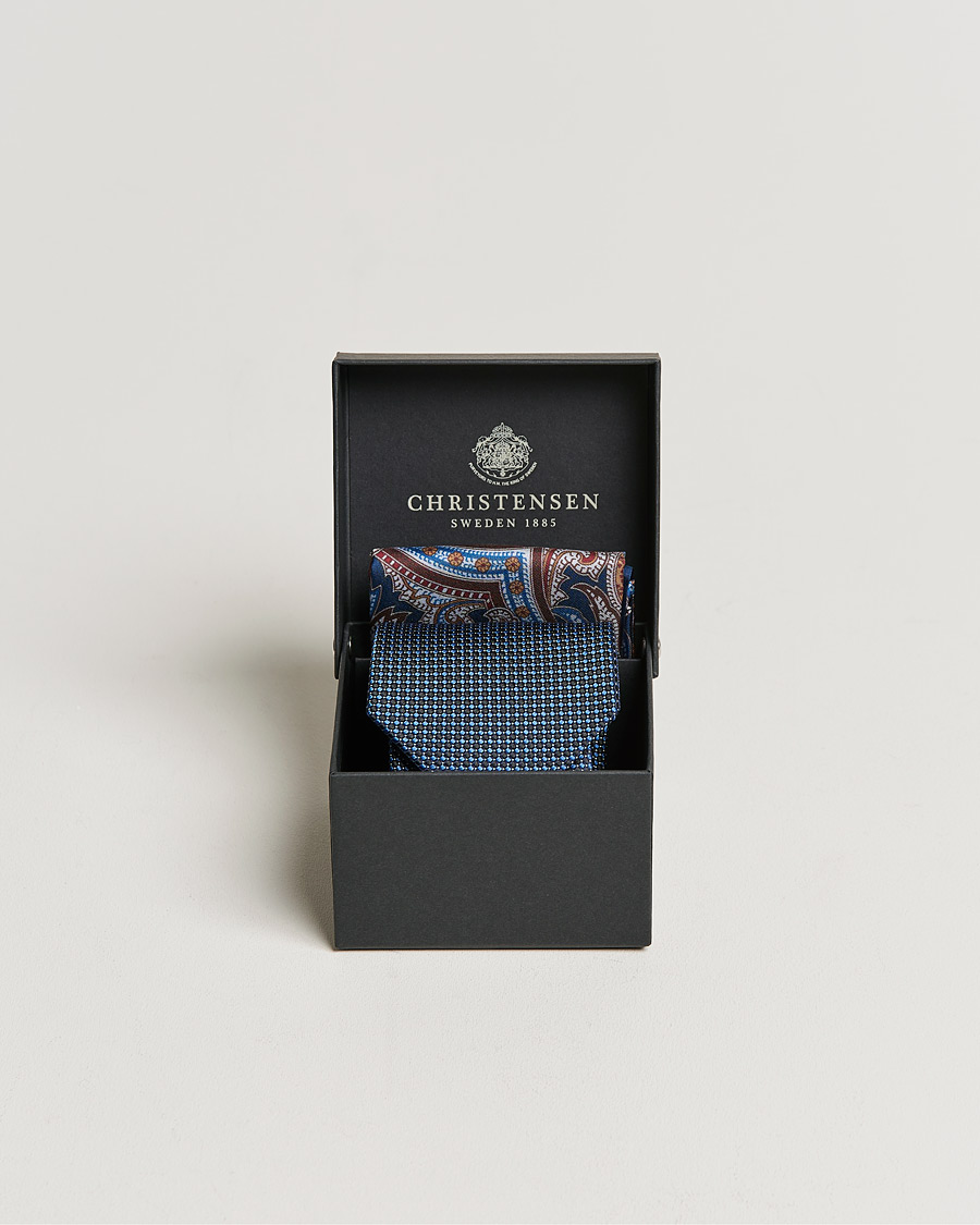 Mies |  | Amanda Christensen | Box Set Silk 8 cm Paisley Tie And Pocket Square Navy