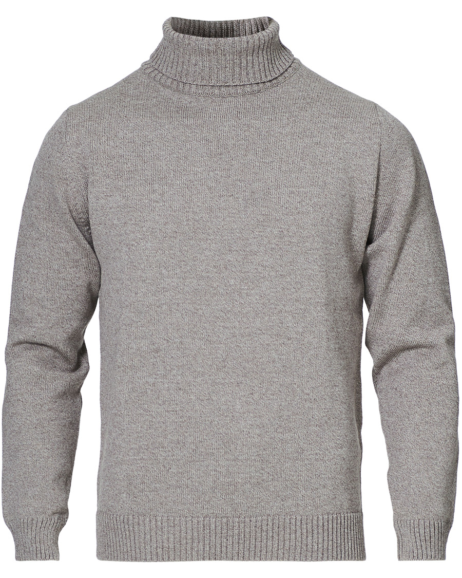 Mies | Puserot | Stenströms | Heavy Knitted Merino Rollneck Beige Mouliné