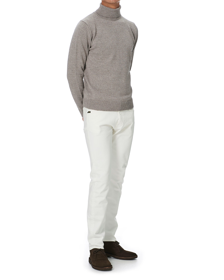 Mies | Puserot | Stenströms | Heavy Knitted Merino Rollneck Beige Mouliné