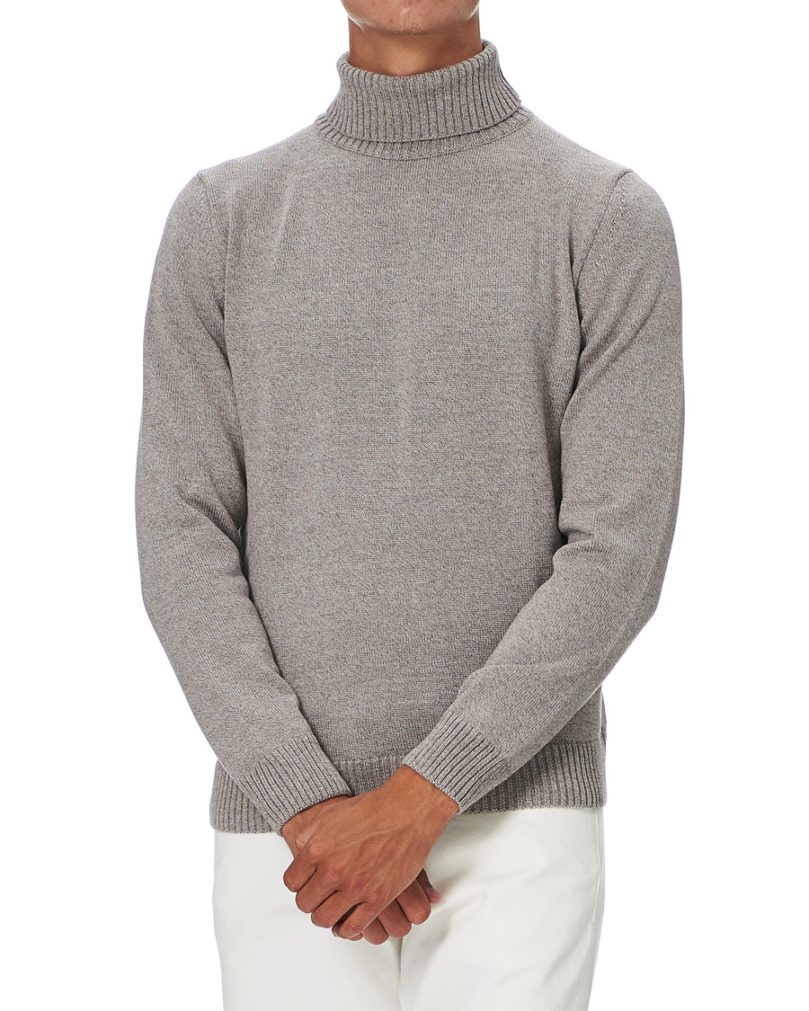 Mies | Puserot | Stenströms | Heavy Knitted Merino Rollneck Beige Mouliné