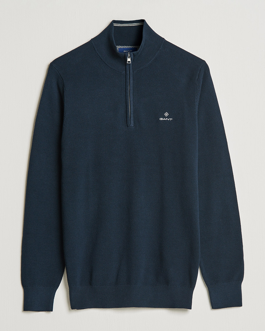 Mies | Puserot | GANT | Cotton Pique Half-Zip Sweater Evening Blue