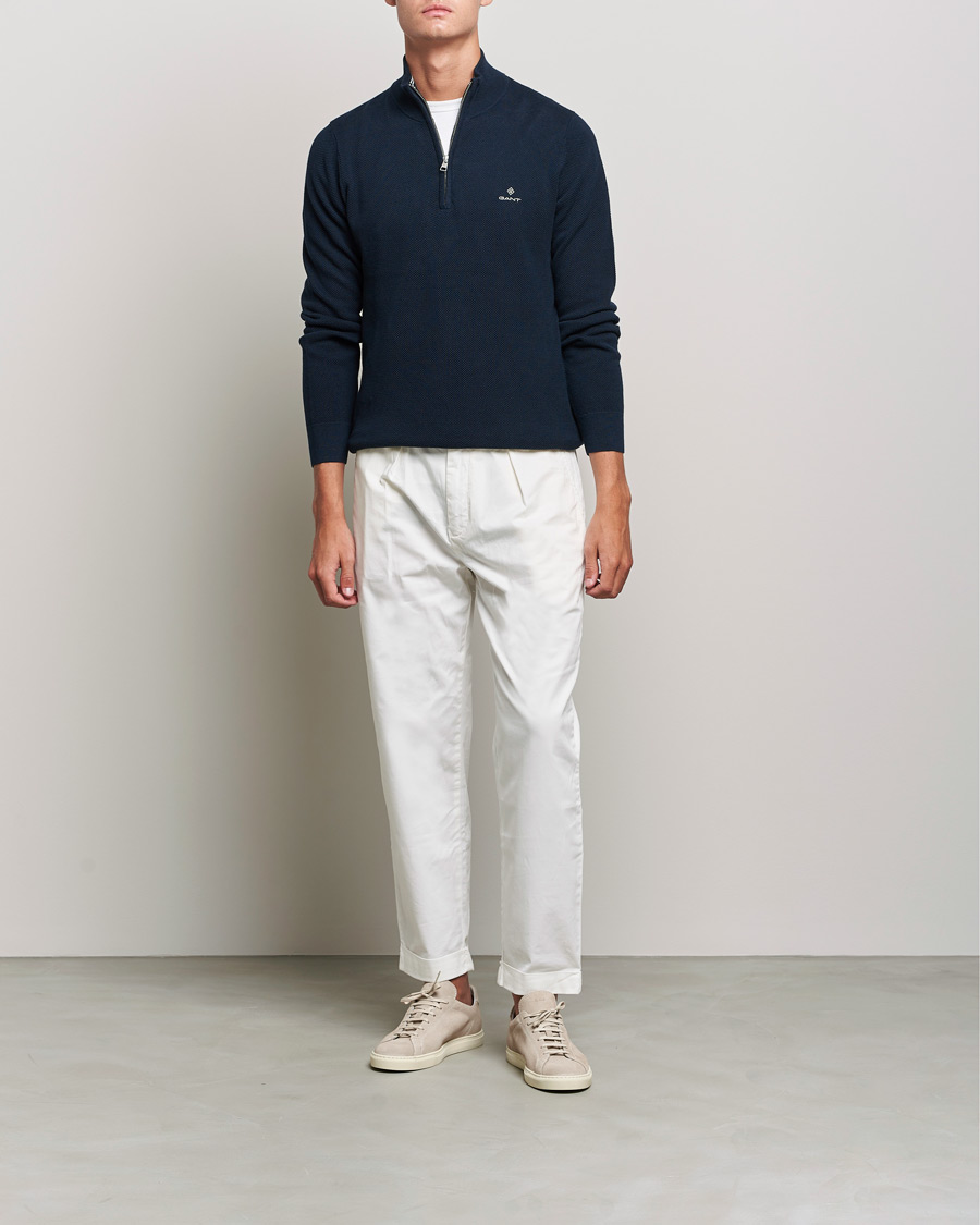 Mies | Preppy Authentic | GANT | Cotton Pique Half-Zip Sweater Evening Blue