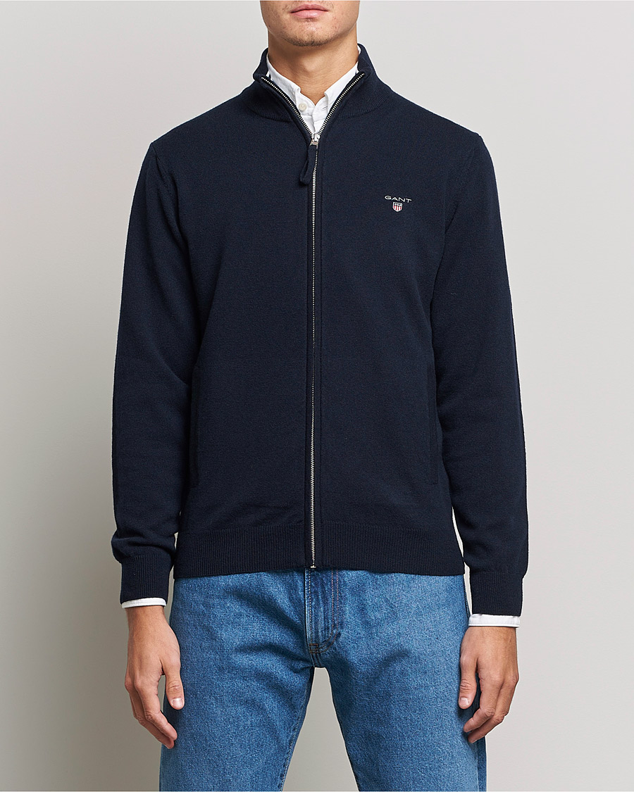 Mies | Puserot | GANT | Lambswool Full Zip Marine
