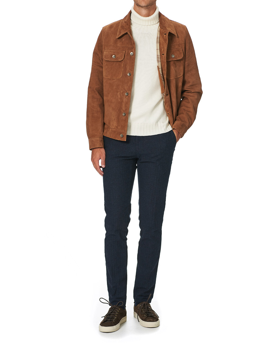 Mies | Housut | Incotex | Slim Fit Cotton/Wool Herringbone Slacks Navy