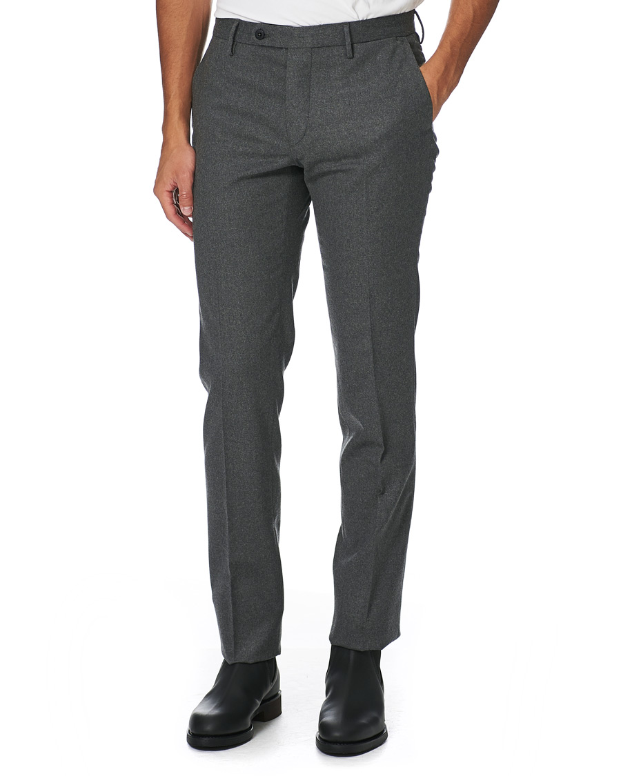 Mies | Housut | Incotex | Slim Fit Washable Flannel Trousers Grey Melange
