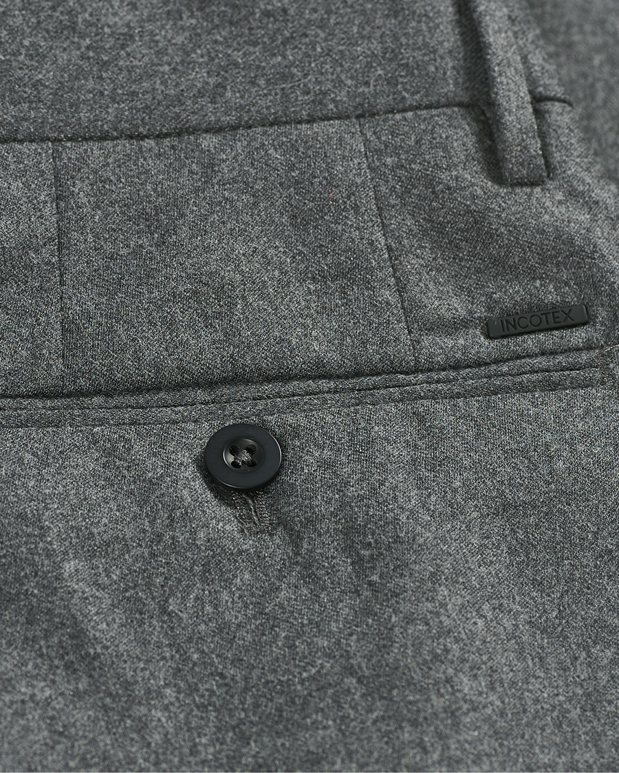 Mies | Housut | Incotex | Slim Fit Washable Flannel Trousers Grey Melange