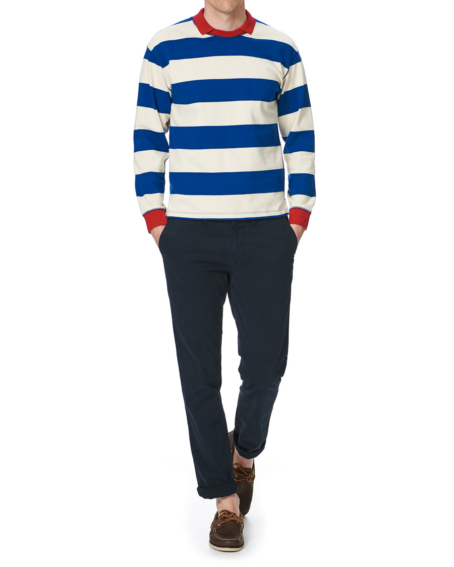 Mies | T-paidat | Drake's | Mock Collar Long Sleeve Tee Blue/White