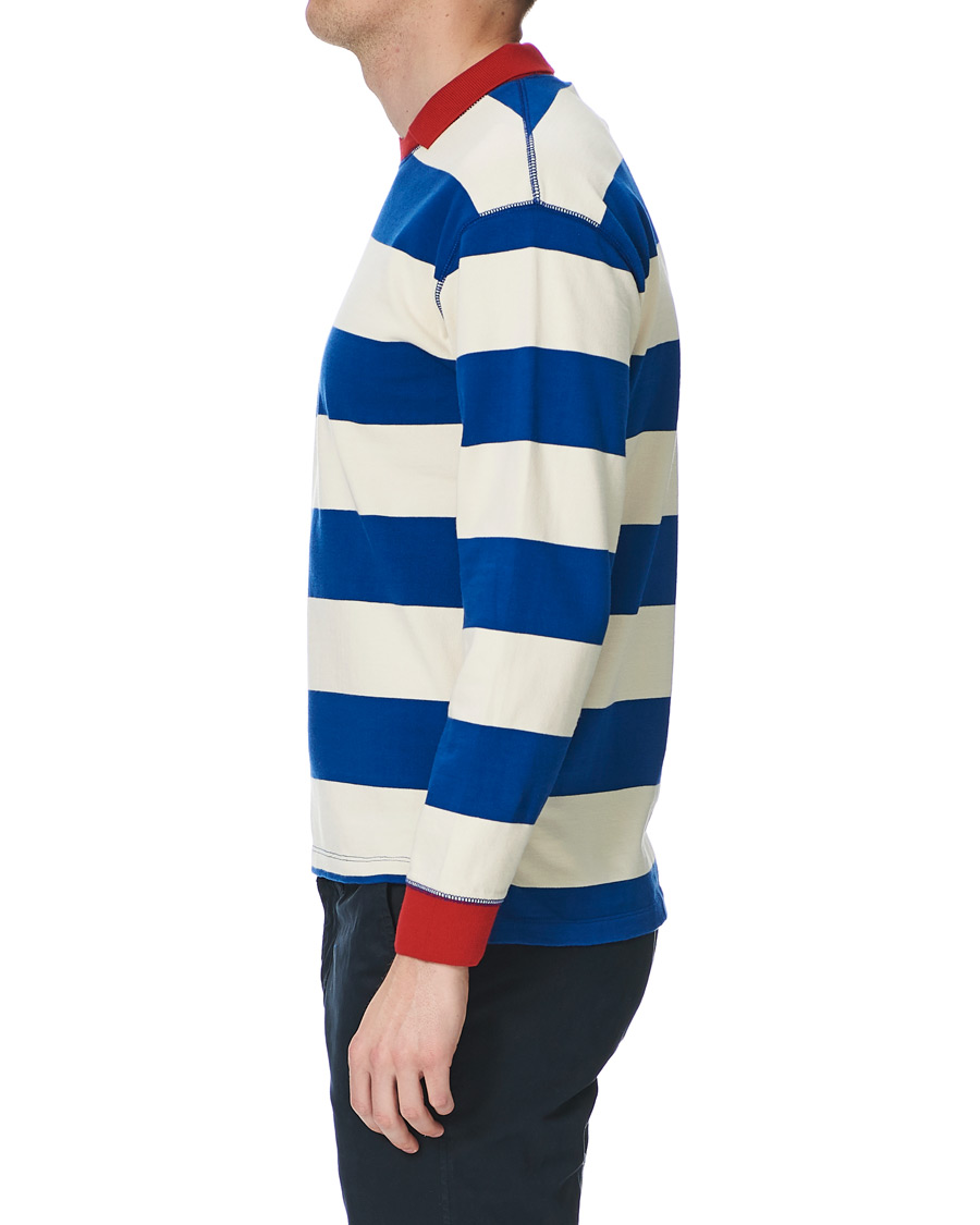 Mies | T-paidat | Drake's | Mock Collar Long Sleeve Tee Blue/White