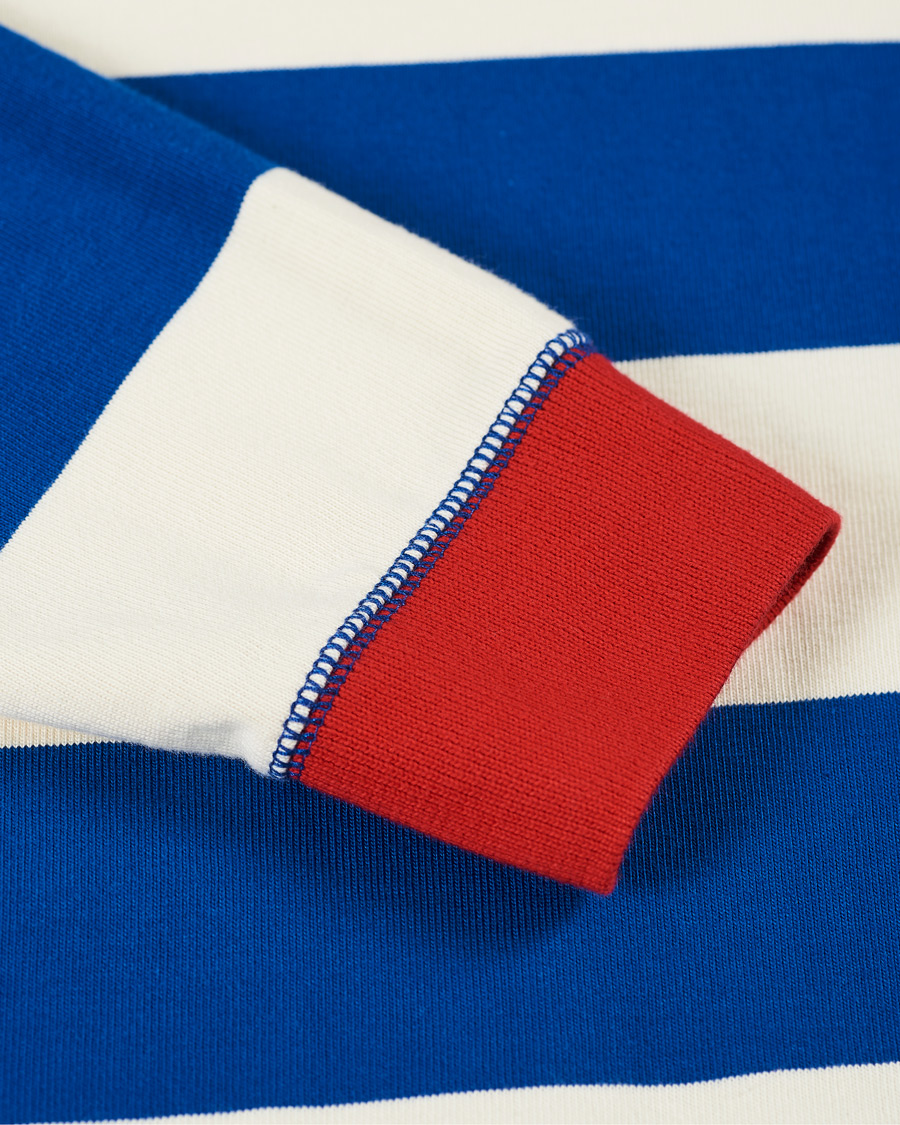 Mies | T-paidat | Drake's | Mock Collar Long Sleeve Tee Blue/White