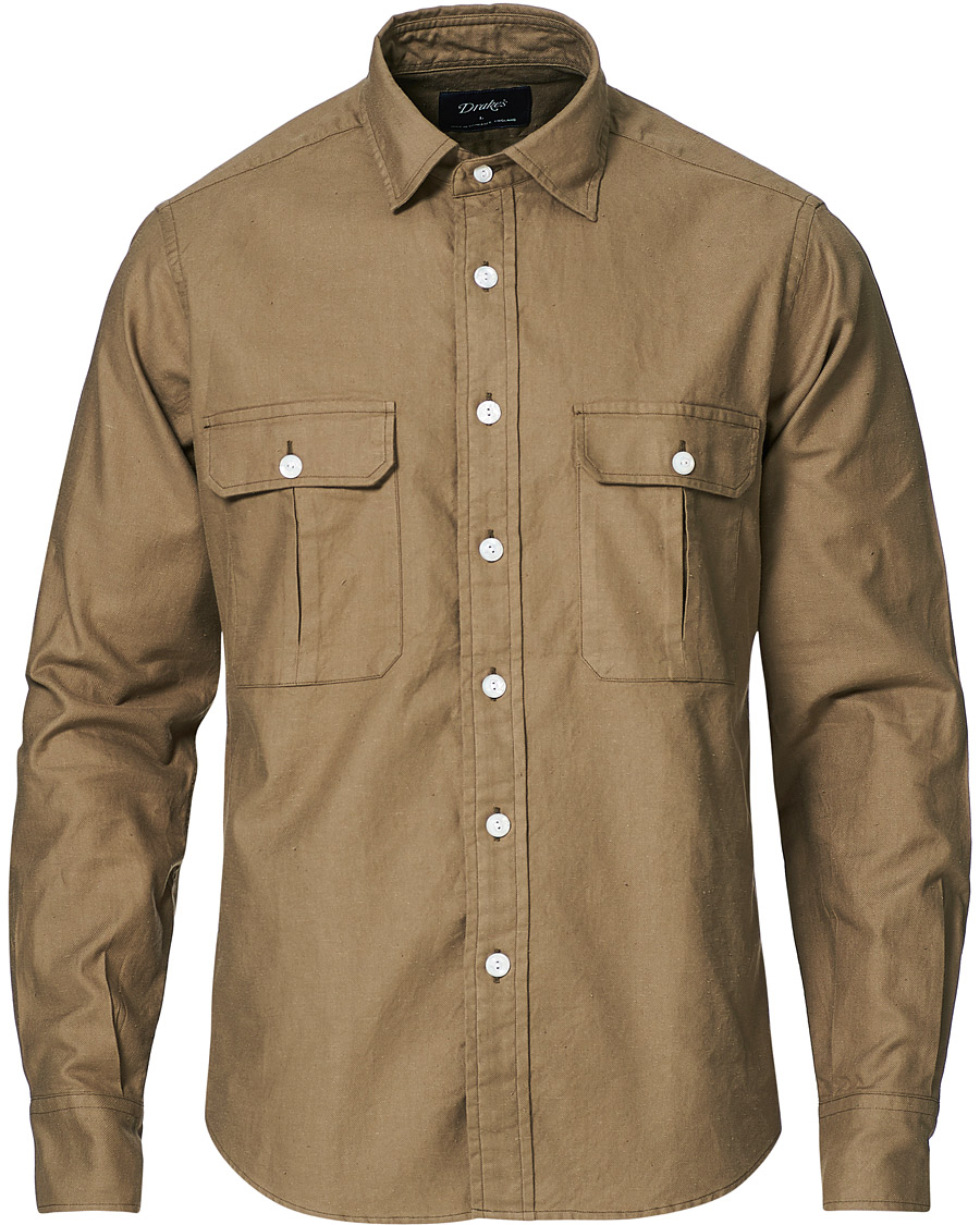 Mies | Kauluspaidat | Drake's | Two Pocket Cotton Work Shirt Khaki