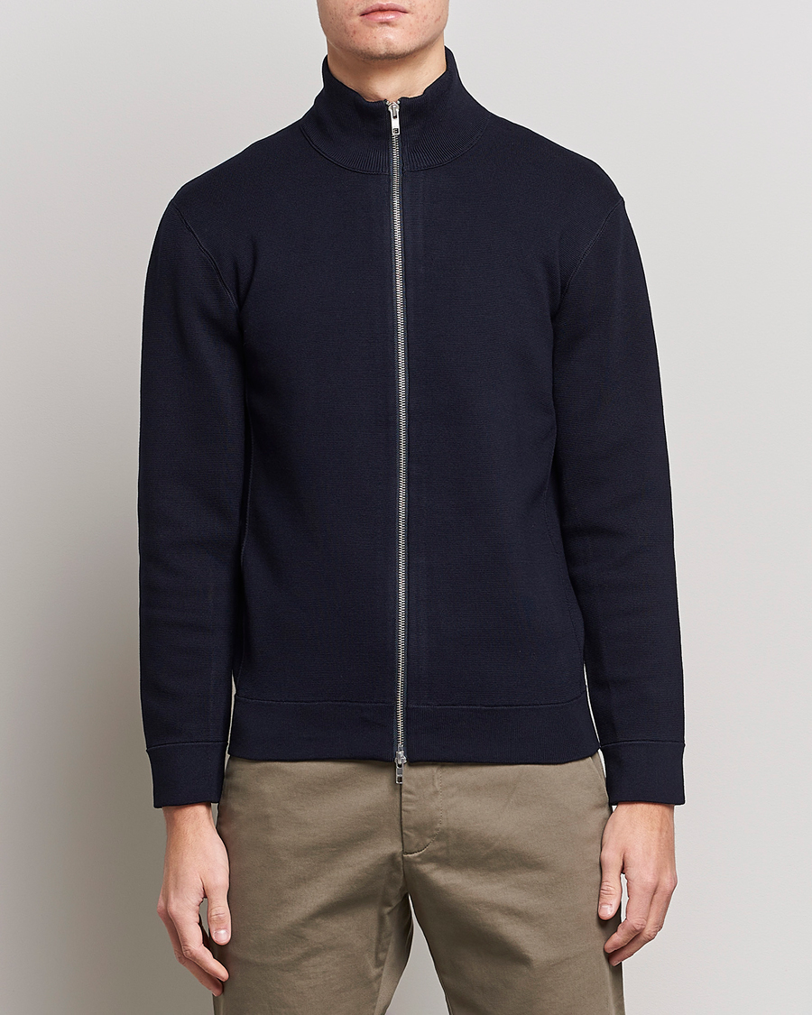 Mies | Wardrobe Basics | NN07 | Luis Cotton/Modal Full Zip Sweater Navy Blue