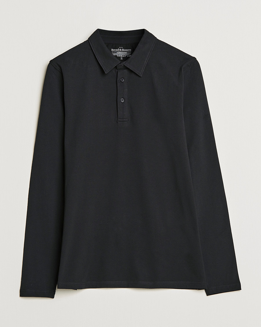 Mies | Puserot | Bread & Boxers | Long Sleeve Jersey Polo Black